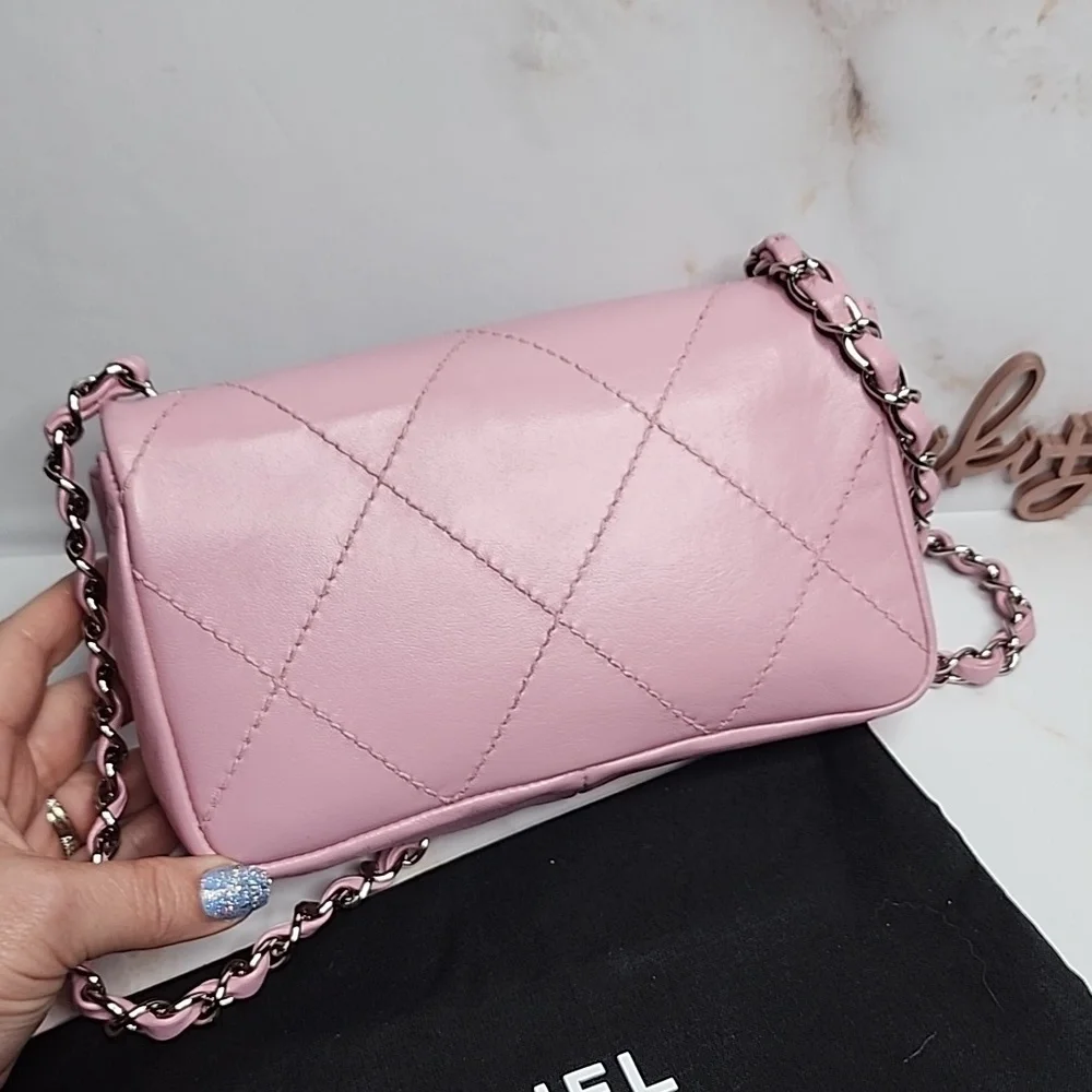 Chanel quilted extra large logo pink crossbody